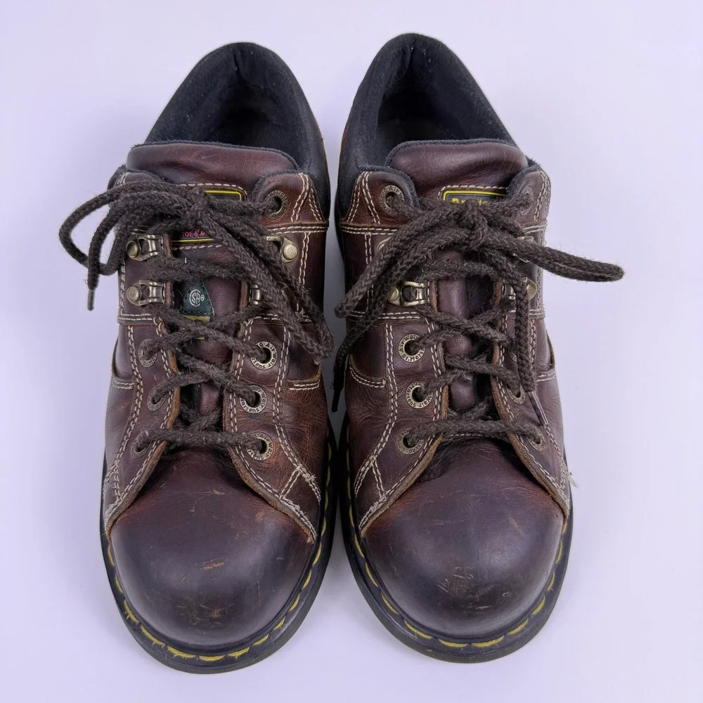 Y2K Dr. Martens Industrial Steel Toe Shoes Mens 9 Work Boots Lugged Grunge